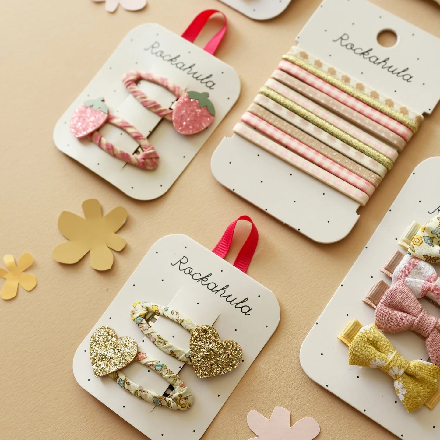 Set 4 ponies Rockahula Strawberry Fields con fiocchi gingham rosa