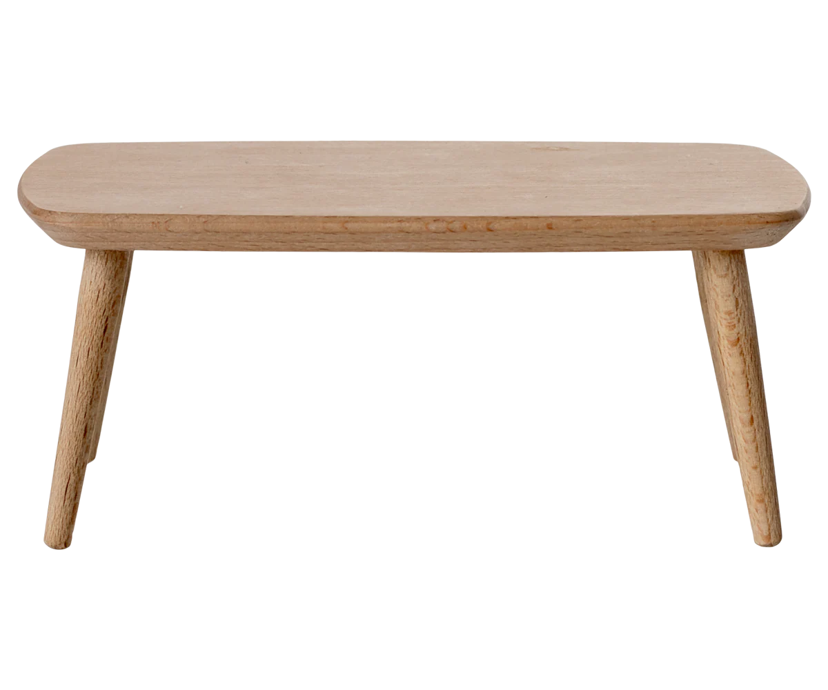 Profilo laterale del tavolino da caffè Maileg in legno per giochi in miniatura