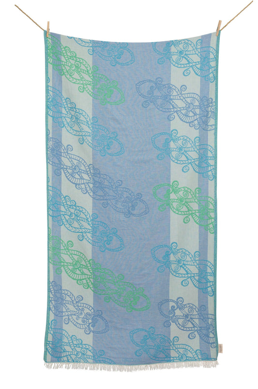 Telo Mare o pareo fantasia Athina Lime e Turchese