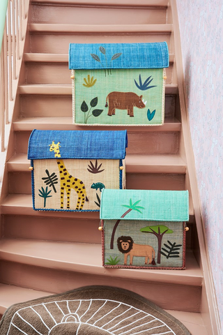 RICE Cesto Giochi in Rafia Rinoceronte - Grande - Apple Pie