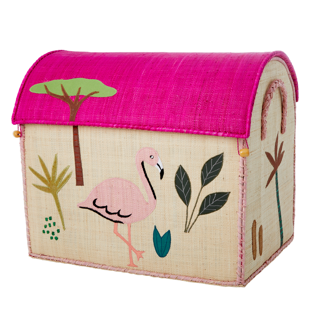 Cesto Giochi in Rafia Grande - Fenicottero - Apple Pie