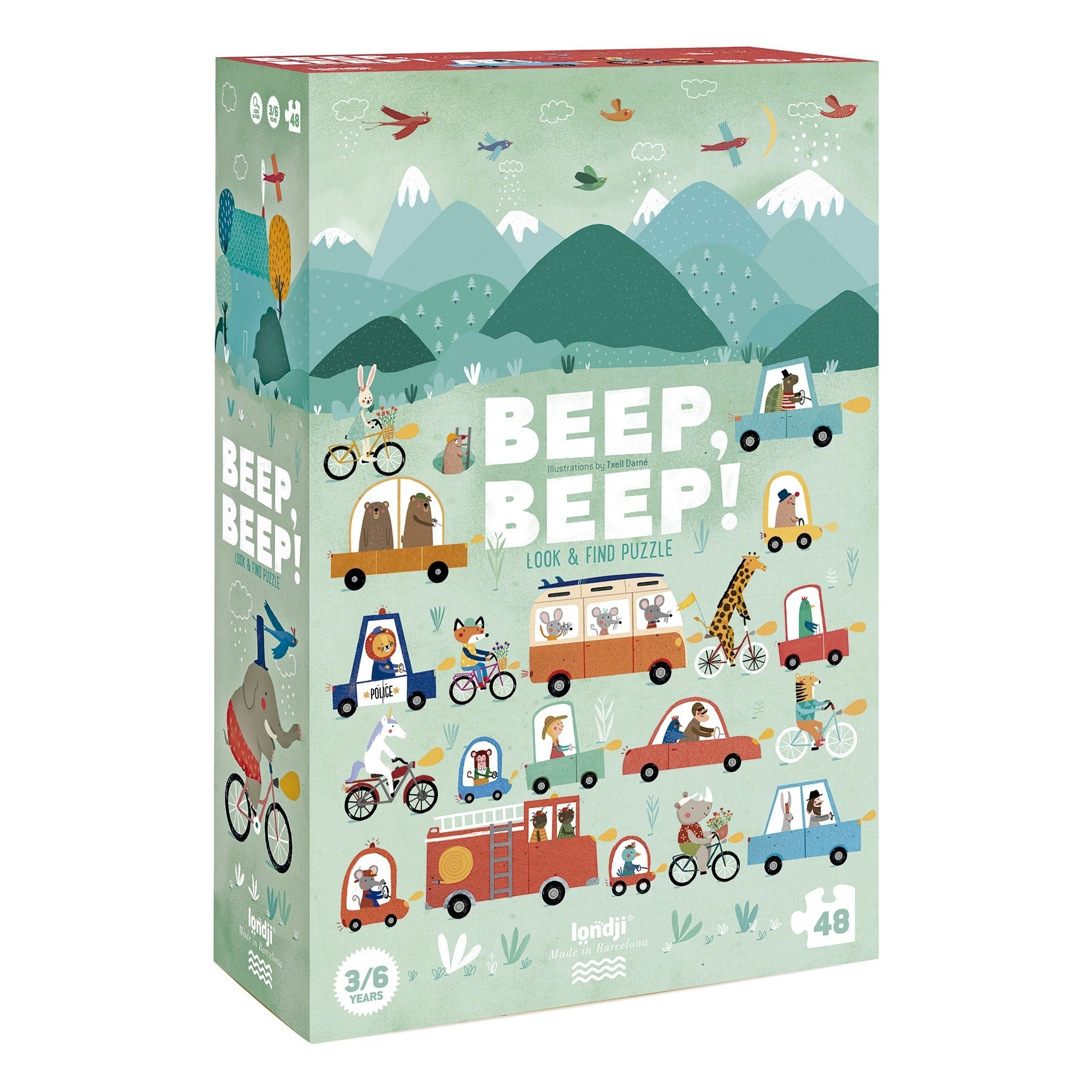 Puzzle Londji Beep Beep! che diventa pista con macchinine e animali