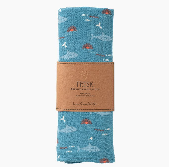 Fresk Swaddle 100% cotone organico - 120x120 cm - Shark - Apple Pie