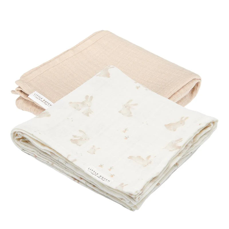 Little Dutch – Set 2 Panni in Mussola 70x70 cm – Baby Bunny - Apple Pie