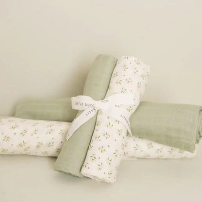 Little Dutch Swaddle in Mussola 120 x 120 cm - Bluberry Leaves