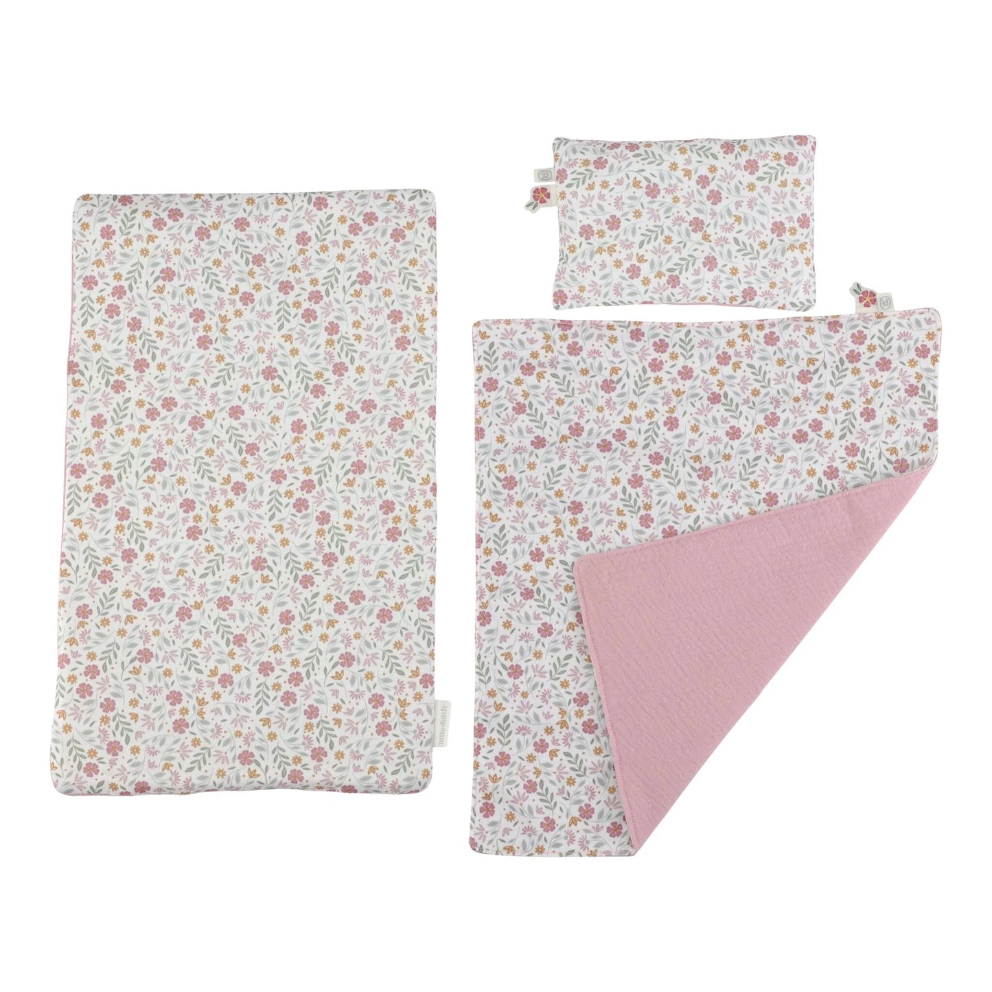 Little Dutch – Lettino per Bambole in Legno Soft Flowers (Rosa)