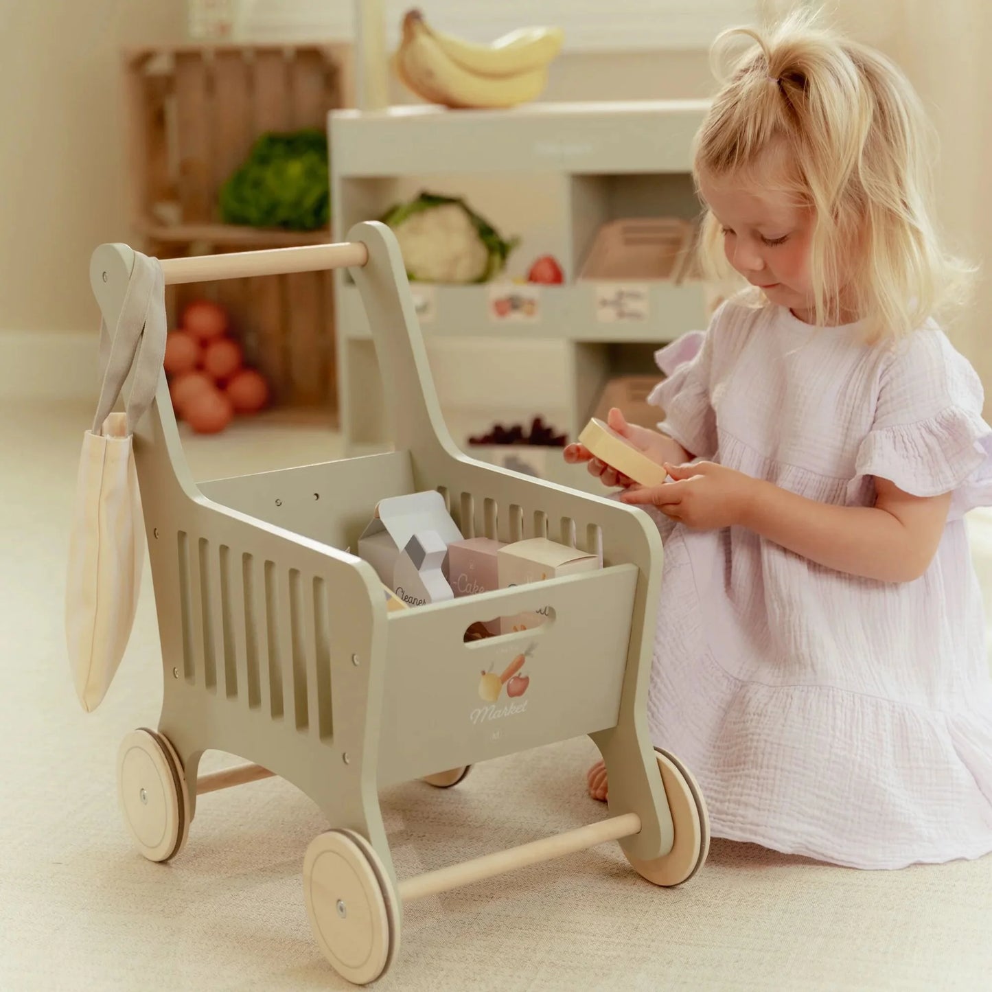 Little Dutch – Carrello della spesa in legno verde con accessori (3+ anni)
