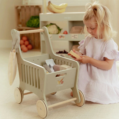 Little Dutch – Carrello della spesa in legno verde con accessori (3+ anni)