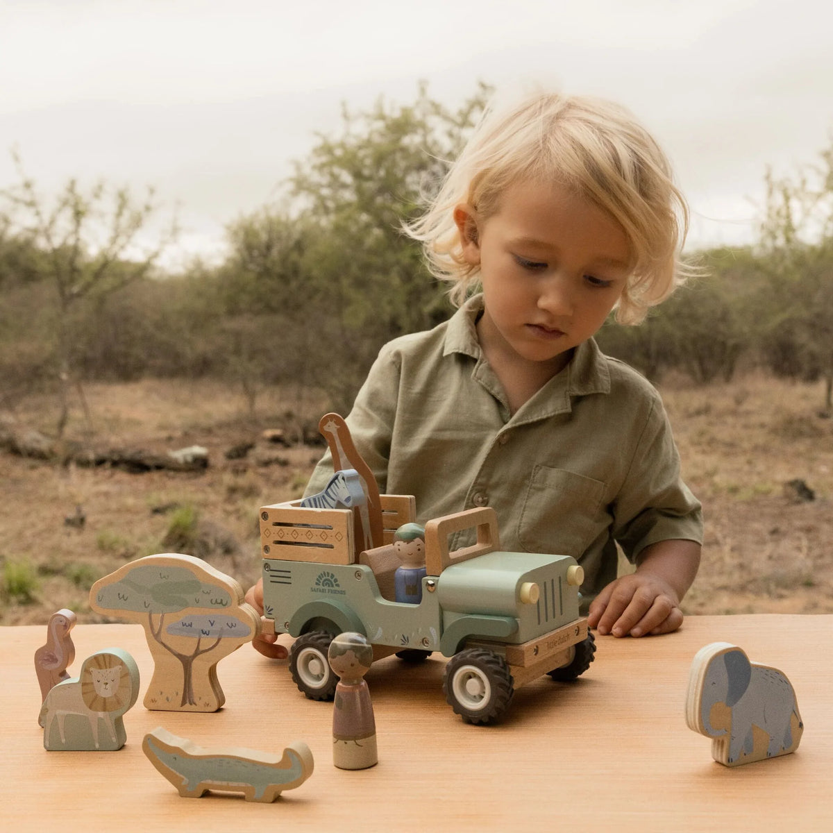 Little Dutch – Safari Friends – Macchinina Safari in Legno con Animali