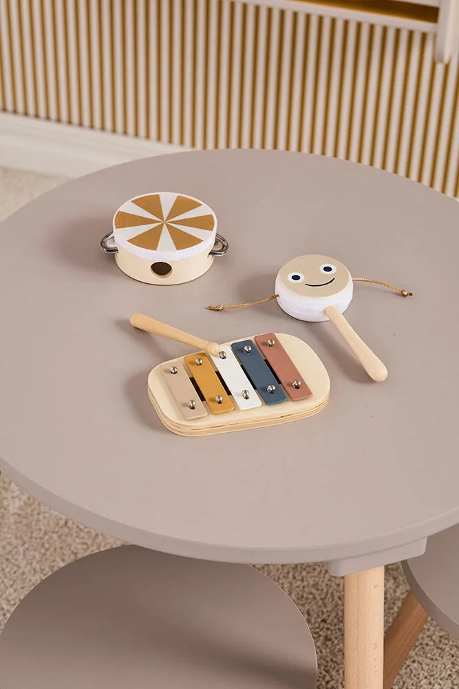 Kid's Concept Set Musicale in Legno Brown | Tamburello, Xilofono e Mini Tamburo (18+ mesi)
