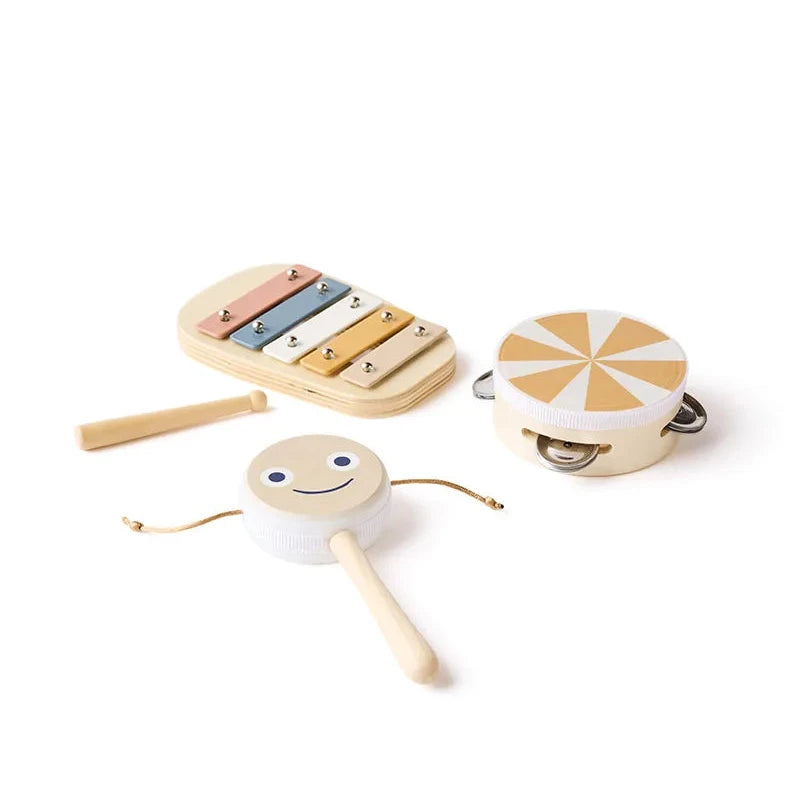 Kid's Concept Set Musicale in Legno Brown | Tamburello, Xilofono e Mini Tamburo (18+ mesi)