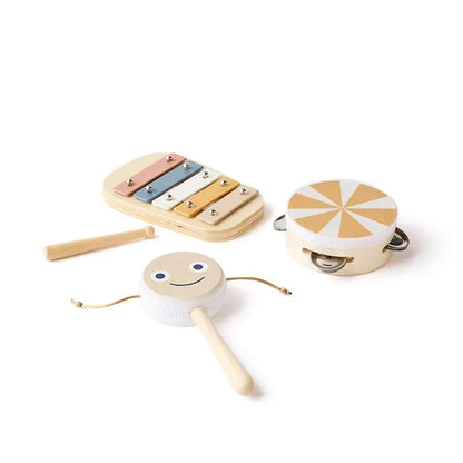 Kid's Concept Set Musicale in Legno Brown | Tamburello, Xilofono e Mini Tamburo (18+ mesi)