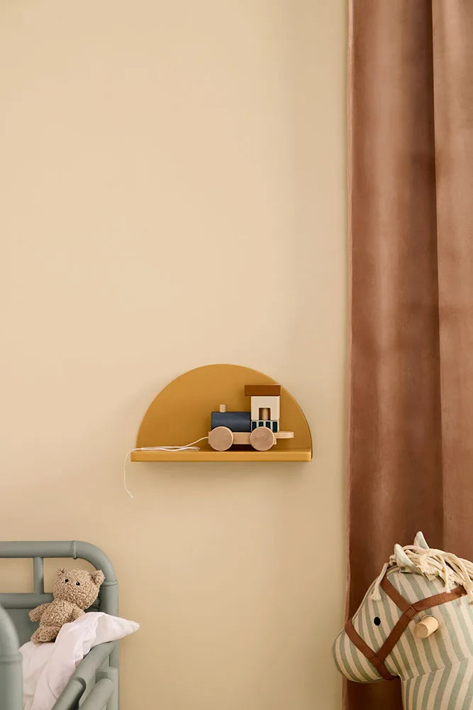 Mensola a forma di sole color senape con adesivi – Kid’s Concept