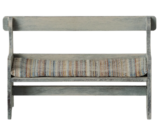 Panchina Maileg per topolini in legno off white con cuscino vintage