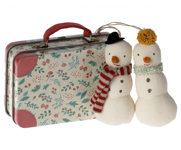 Ornamento pupazzo di neve, 2 pezzi in valigia metallo - Apple Pie