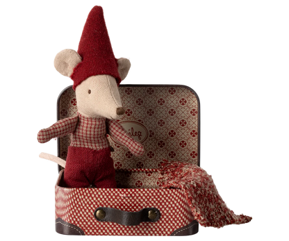 Mini set Maileg con Topolino di Natale Bebè che dorme nella valigetta decorata