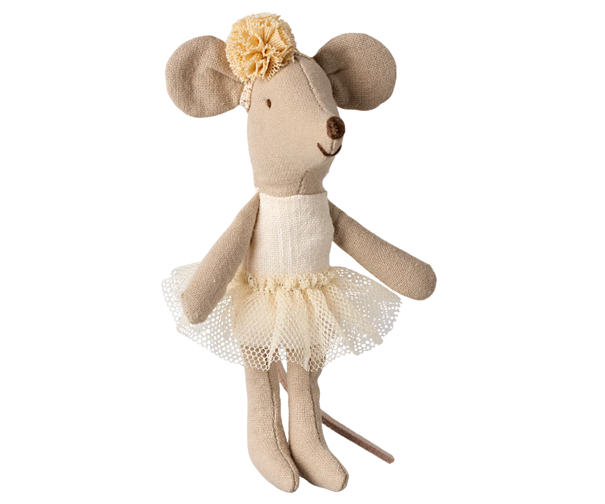Maileg Topolina ballerina sorella minore con fiocco - Off white e giallo - Apple Pie