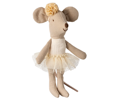 Maileg Topolina ballerina sorella minore con fiocco - Off white e giallo - Apple Pie