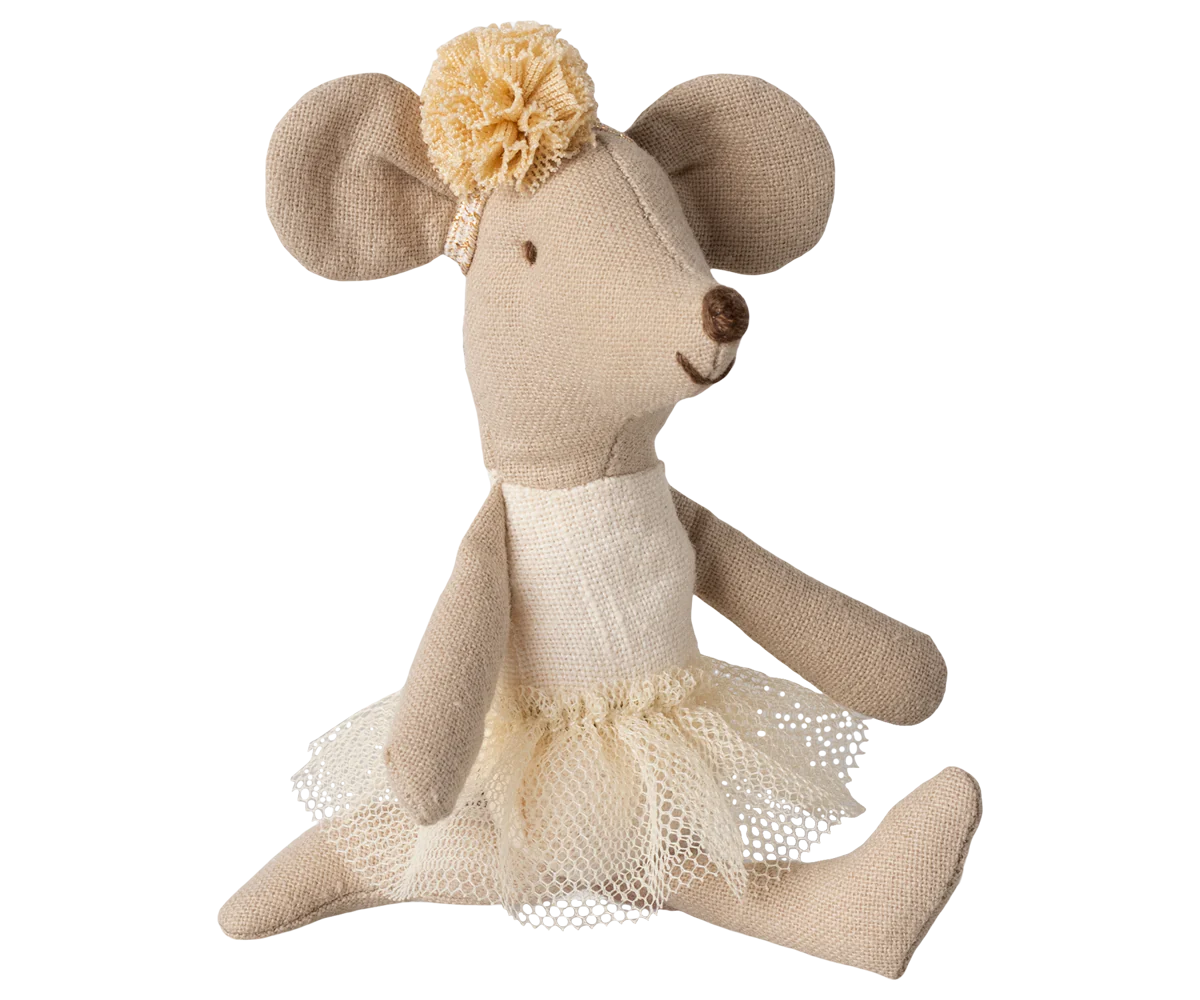 Maileg Topolina ballerina sorella minore con fiocco - Off white e giallo - Apple Pie