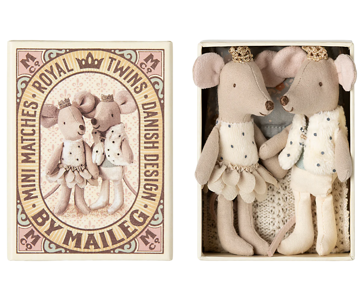 Maileg Topolini Gemelli Reali - Sorellina e Fratellino in Scatola di Fiammiferi - Apple Pie