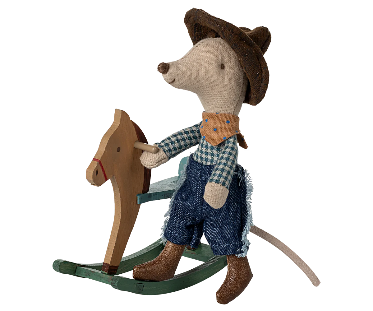 Maileg Topo Cowboy sul Cavallo a Dondolo - Little Brother IN ARRIVO - Apple Pie