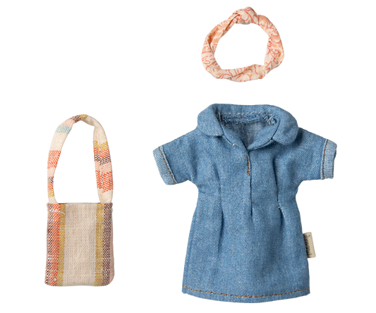 Maileg Vestiti Mamma - Abito di Denim e Borsa