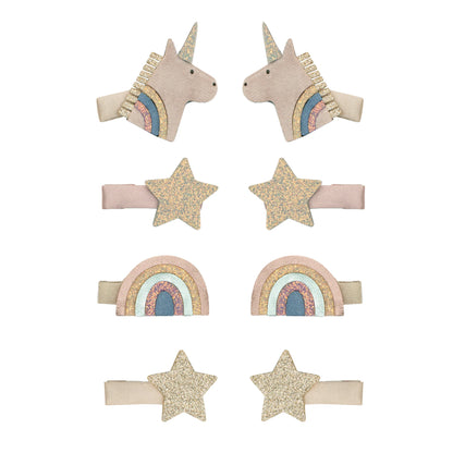 Mimi & Lula set 8 fermagli capelli Celeste Unicorn con unicorni, arcobaleni e stelle in rosa e pastello
