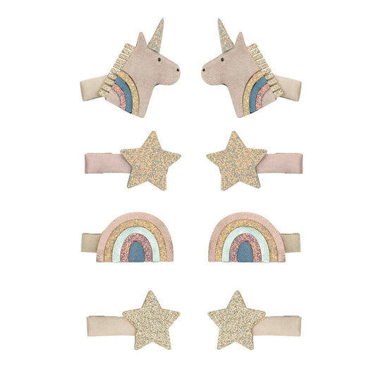 Mimi & Lula set 8 fermagli capelli Celeste Unicorn con unicorni, arcobaleni e stelle in rosa e pastello