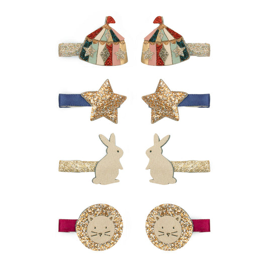Set 8 fermagli capelli Mimi & Lula Circus Mini Clips con leoni, tendoni da circo, conigli e stelle