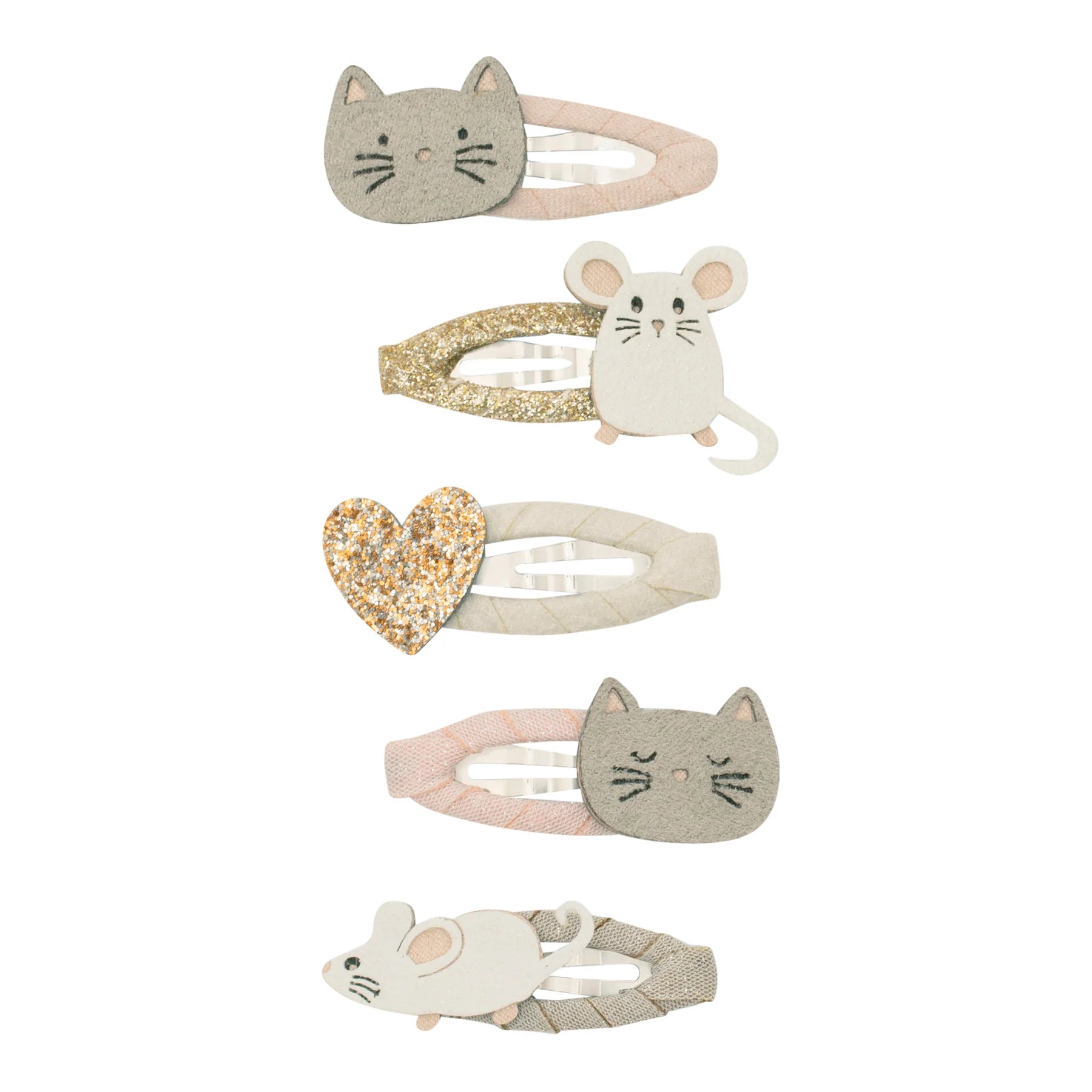 Mimi & Lula mollette capelli Gatto & Topo con gattini, topolini e cuore glitterato
