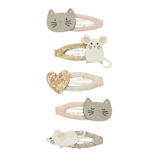 Mimi & Lula mollette capelli Gatto & Topo con gattini, topolini e cuore glitterato