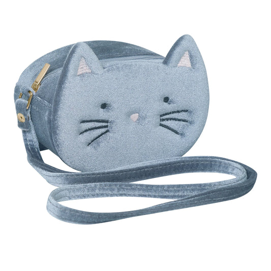 Mimi & Lula borsa gattino Kitty Cat Bag in velluto grigio con ricami