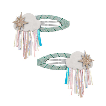 Mimi & Lula Rainy Cloud set 2 mollette capelli bambina con nuvole stelle glitter e nastri colorati