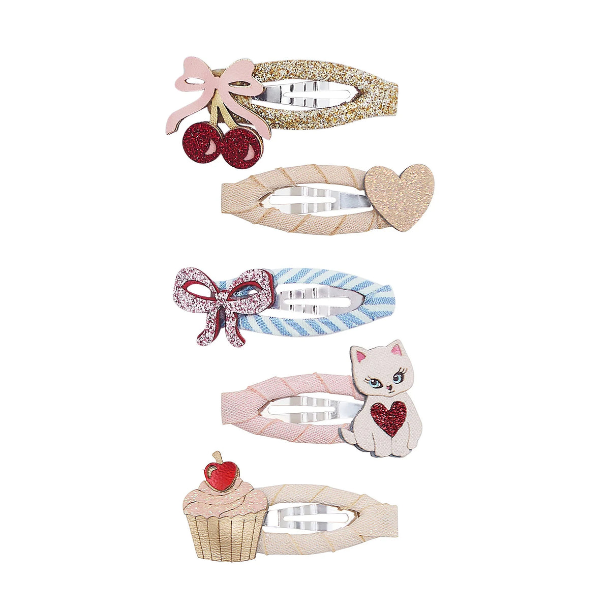 Mimi & Lula Kittybow Mini set 5 mollette capelli bambina con gattino ciliegie cuore fiocco e cupcake