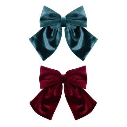 Mimi & Lula Velvet Agnes set 2 maxi fiocchi velluto bambina verde petrolio bordeaux