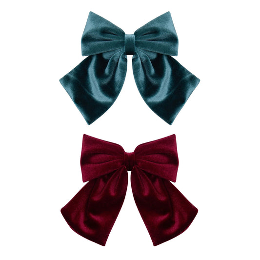 Mimi & Lula Velvet Agnes set 2 maxi fiocchi velluto bambina verde petrolio bordeaux