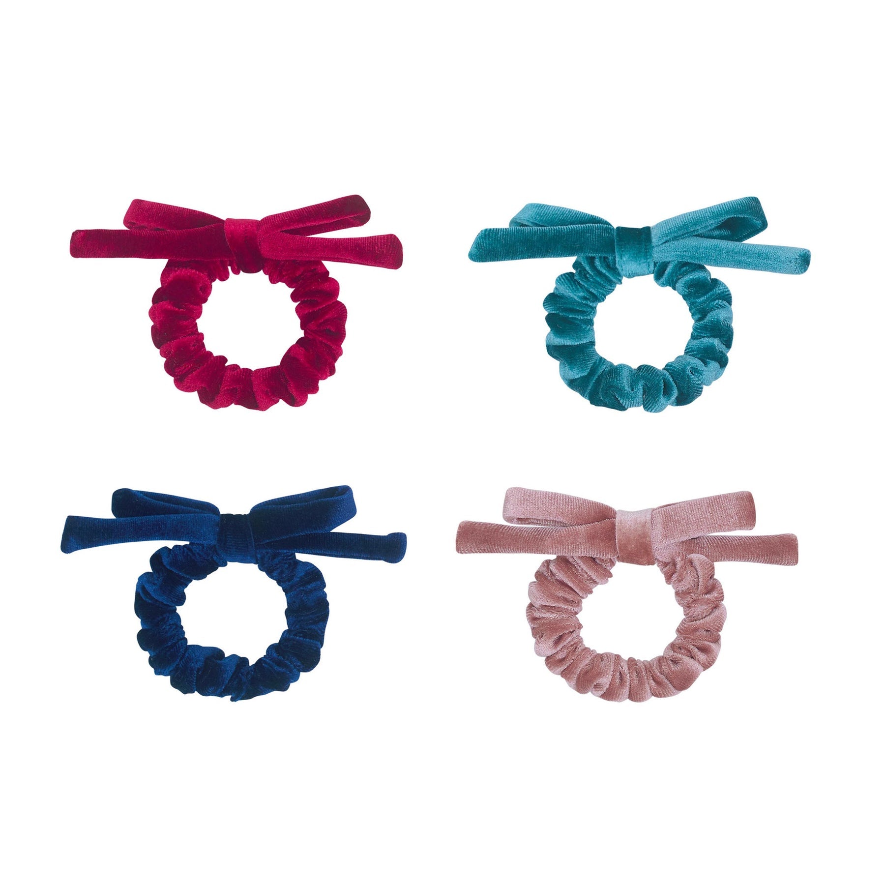 Mimi & Lula Blackberry set 4 scrunchies in velluto con fiocco bordeaux verde blu e rosa