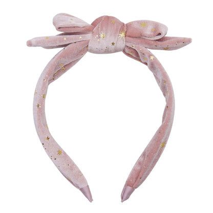 Cerchietto bambina Mimi & Lula Starry Edie in velluto rosa con fiocco e stelle dorate