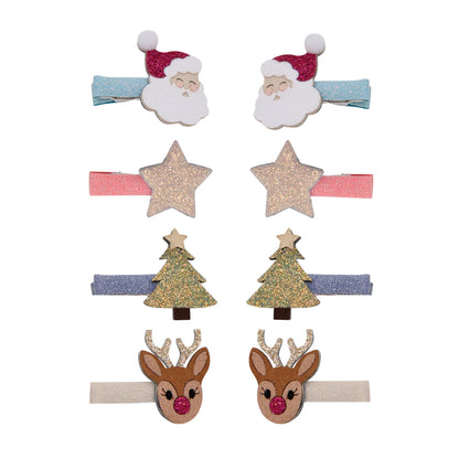 Set 8 mollette capelli Natale bambina Mimi & Lula con Babbo Natale renne stelle e alberi