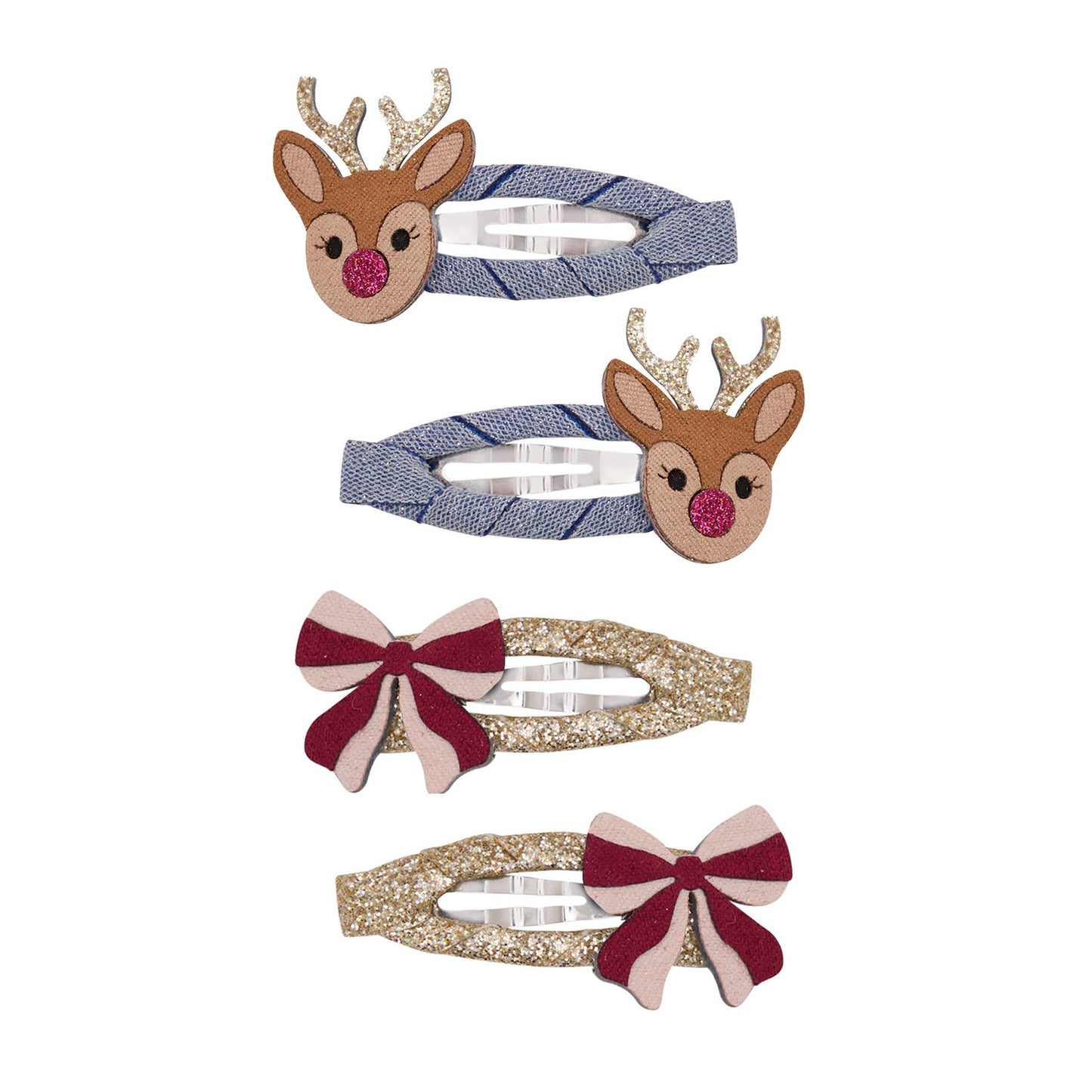 Mimi & Lula Rudolph and Bow Hair Clips set 4 mollette natalizie bambina con renna fiocchi e glitter