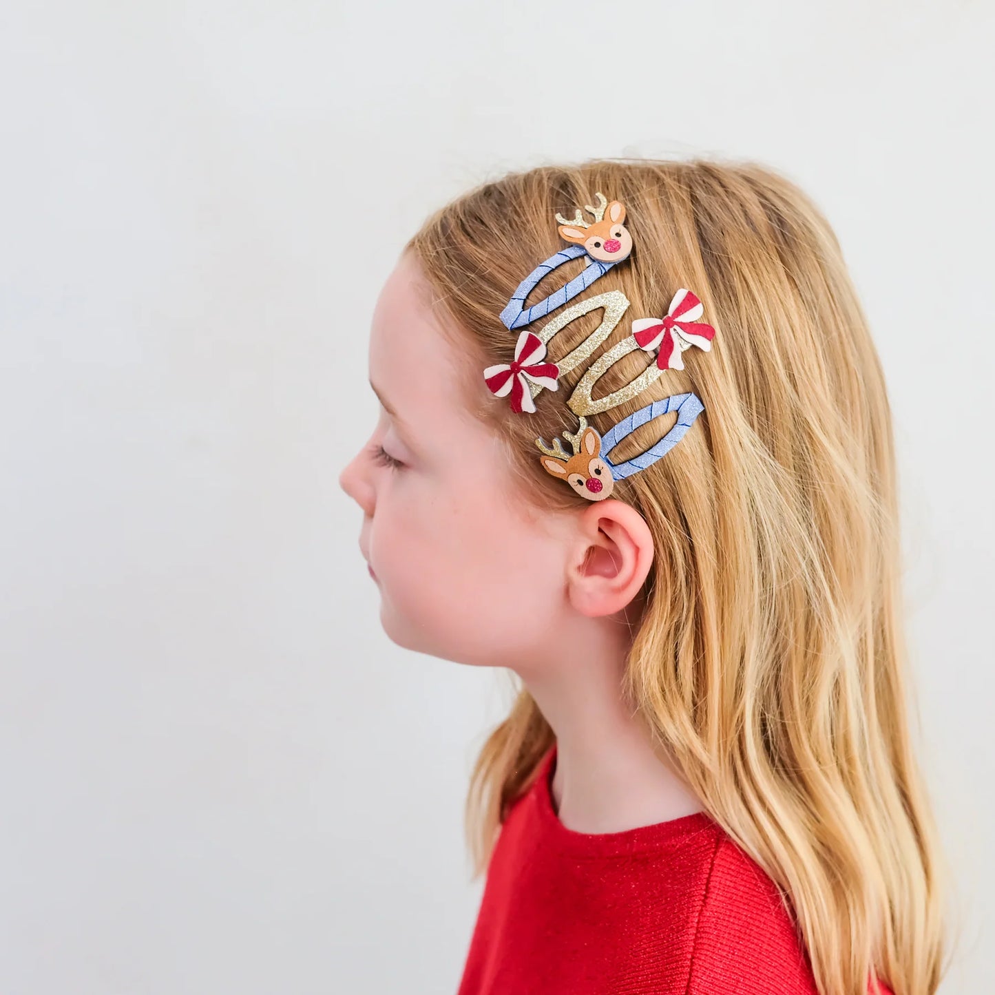 Mimi & Lula – Rudolph & Bow Hair Clips – Set 4 Mollette Natalizie Renna e Fiocco
