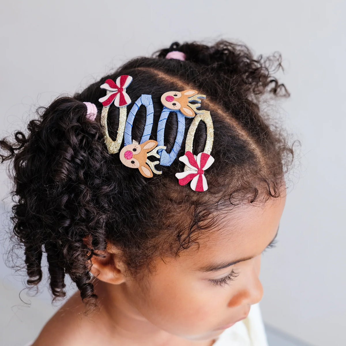Mimi & Lula – Rudolph & Bow Hair Clips – Set 4 Mollette Natalizie Renna e Fiocco