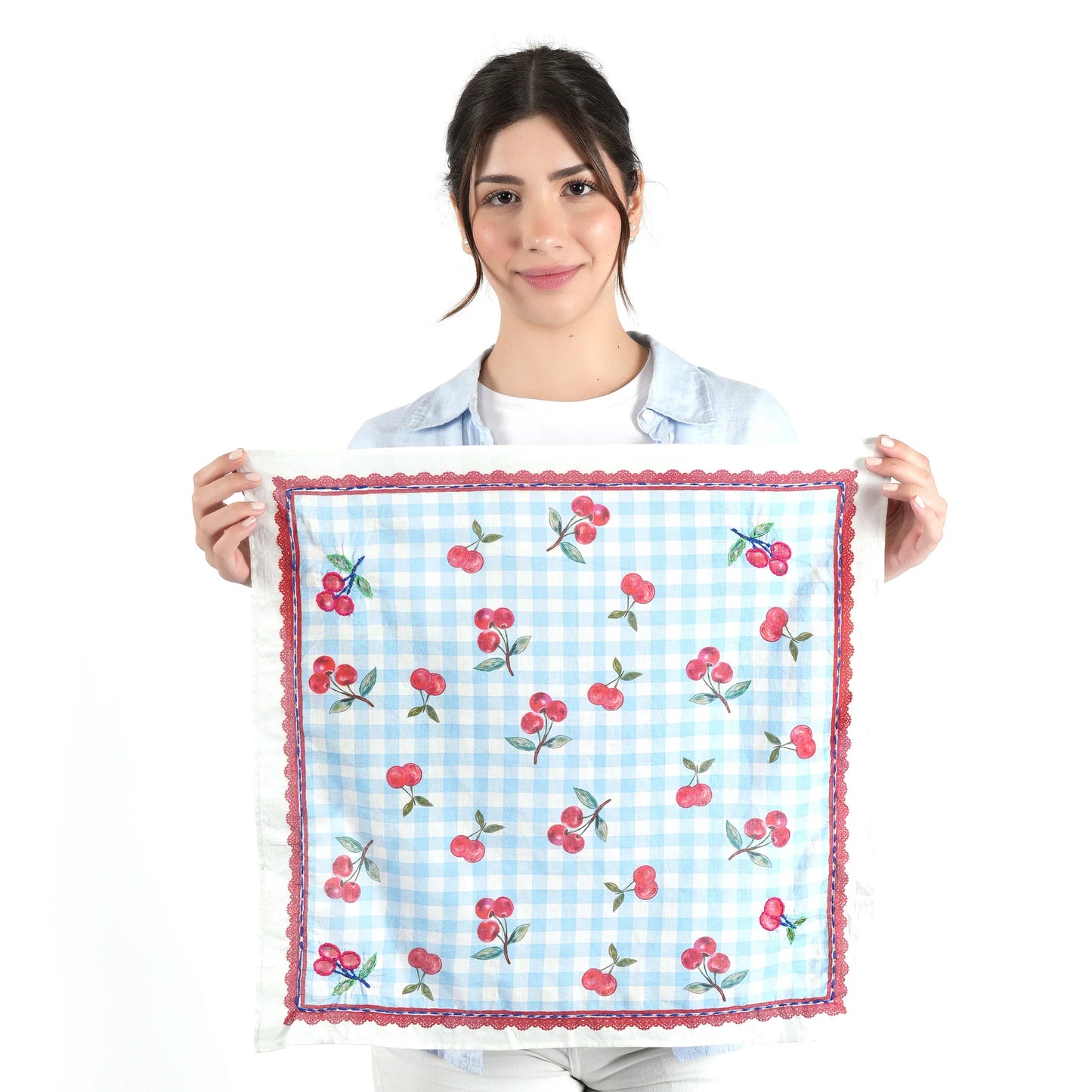 Cherry Gingham Bandana – Ivory Blue | Vismaya IN ARRIVO