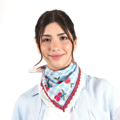 Cherry Gingham Bandana – Ivory Blue | Vismaya IN ARRIVO