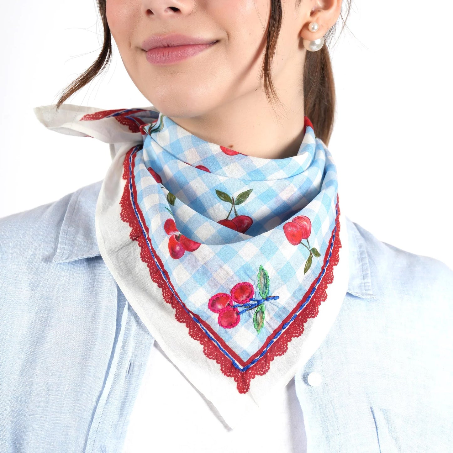 Cherry Gingham Bandana – Ivory Blue | Vismaya IN ARRIVO