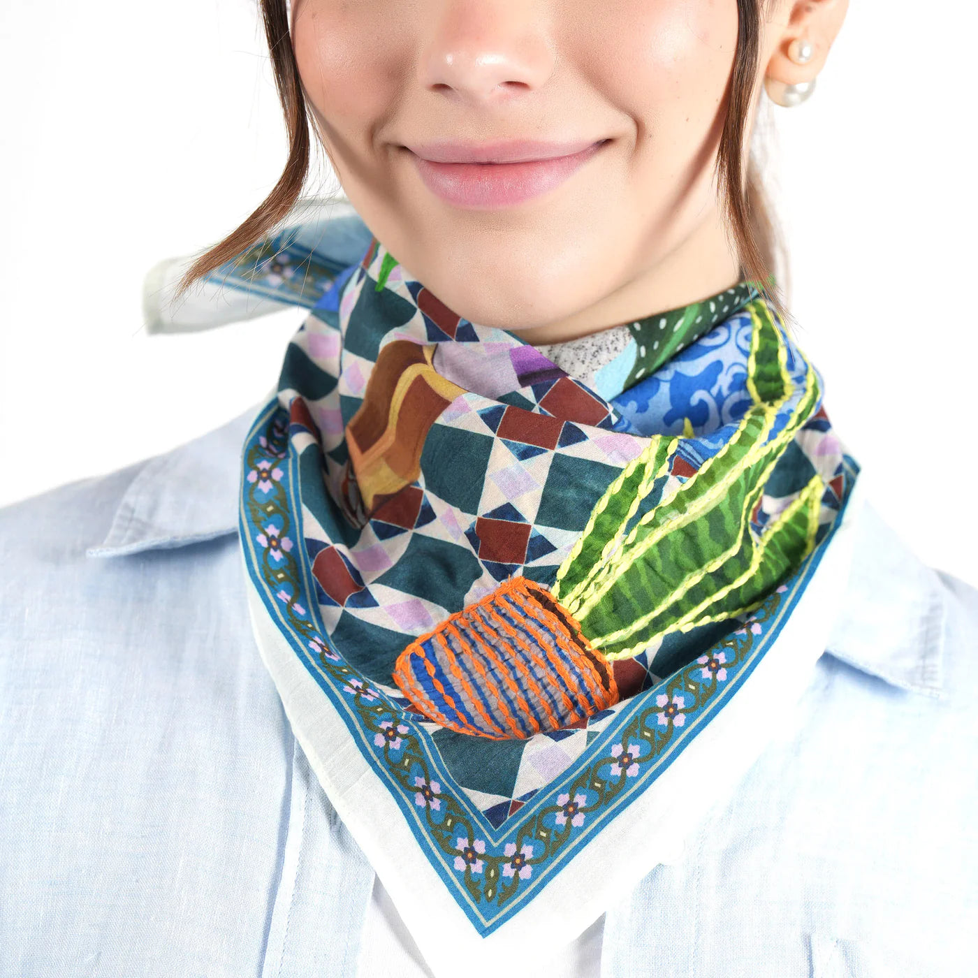 Casa Botanica Bandana Vismaya Turchese | Bandana in Cotone Ricamata IN ARRIVO