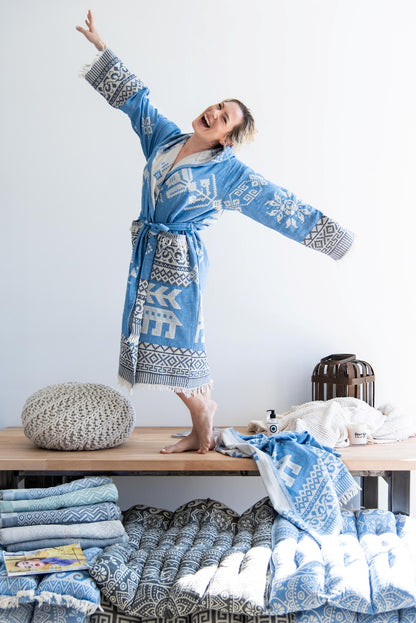 Accappatoio Donna Cotone 100% Aelia Anna – Kentima Blu (Stile Hamam)