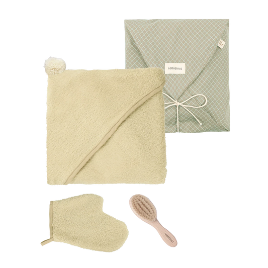 Nobodinoz set regalo bagnetto neonato So Cute Green Tea in cotone biologico