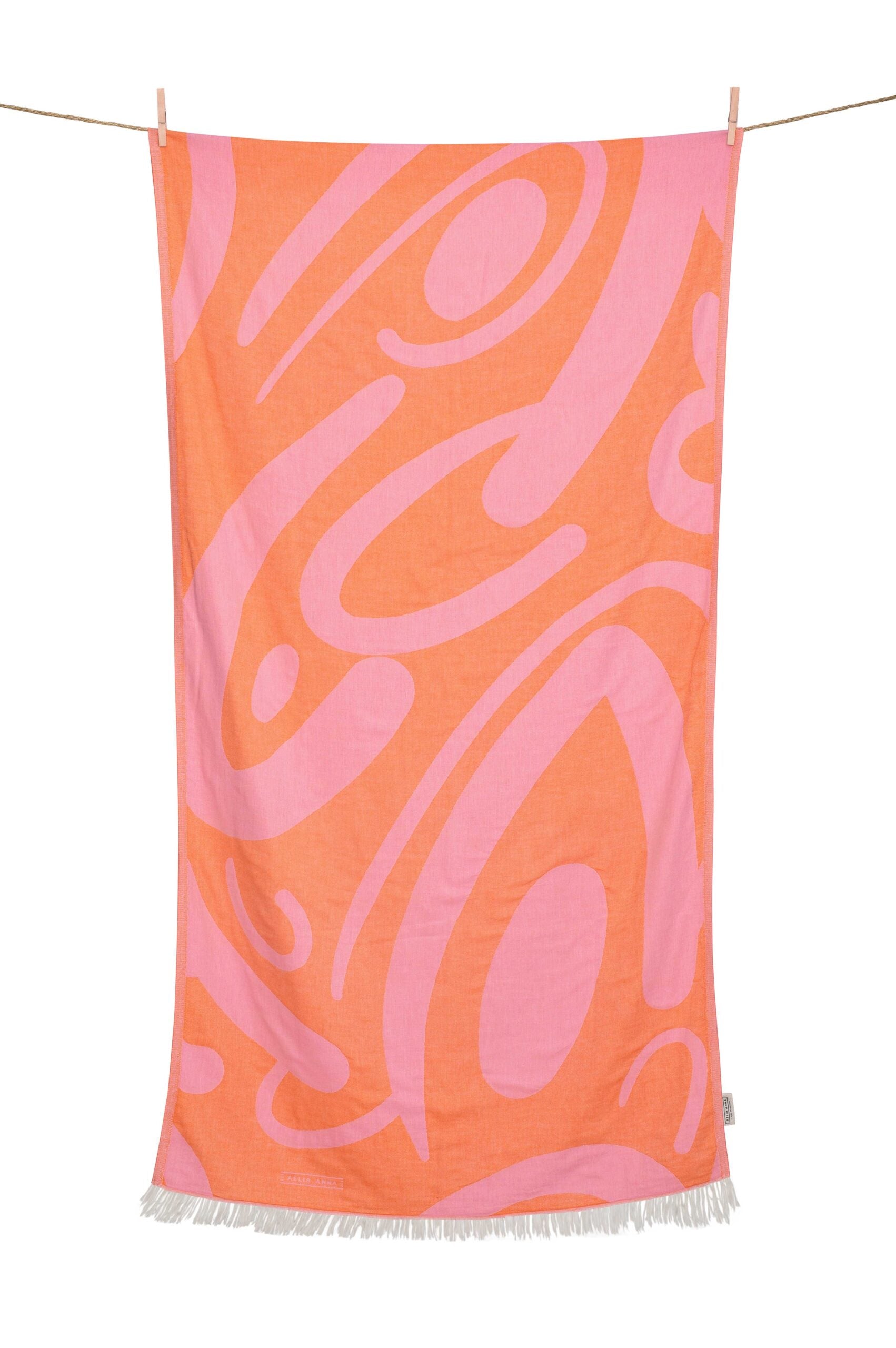 Telo mare Aelia Anna Persefoni arancio e rosa in cotone leggero 90x180 cm ideale per viaggio mare e piscina
