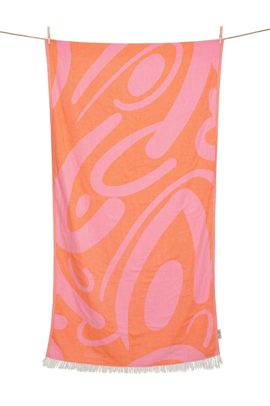 Telo mare Aelia Anna Persefoni arancio e rosa in cotone leggero 90x180 cm ideale per viaggio mare e piscina